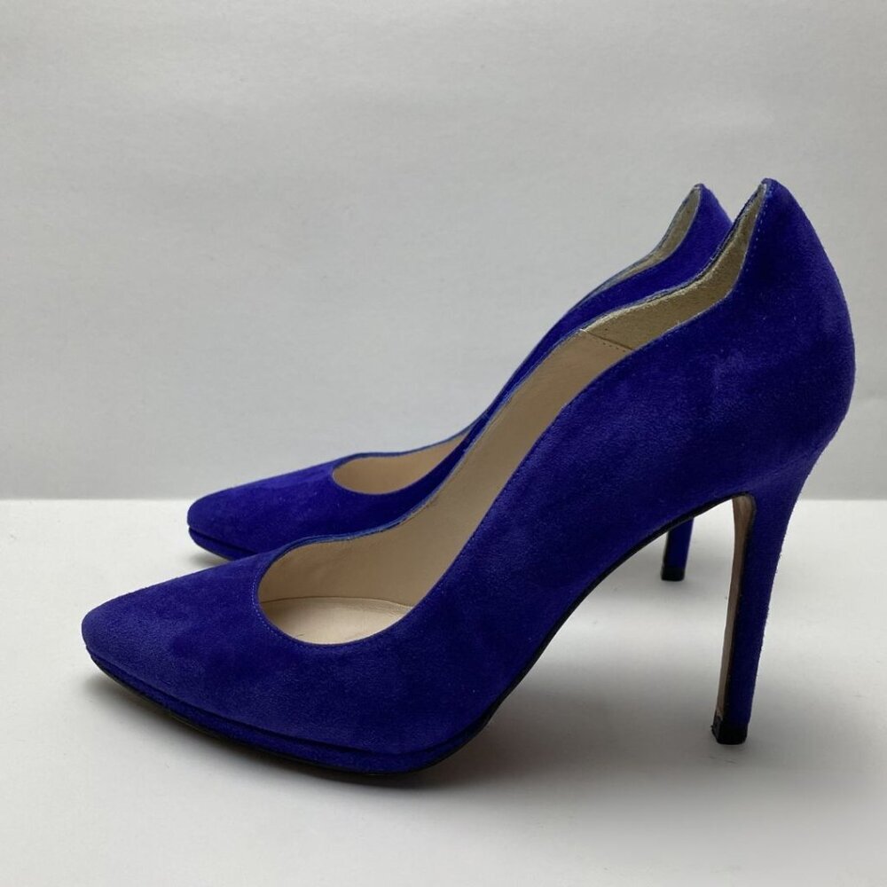 MINELLI Paris Royal Blue Suede Pointed Toe Pumps Size 38 - Picture 5 of 12